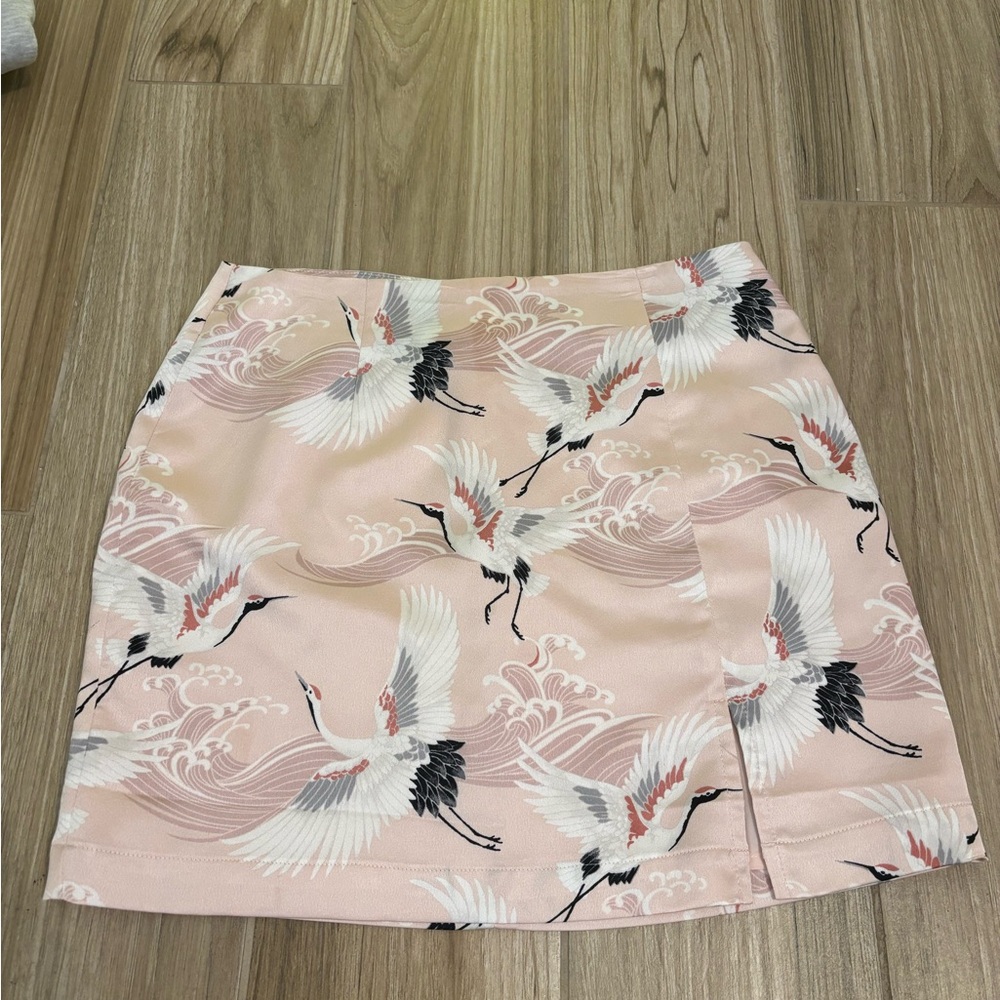 Forever 21 Pink Crane Print Mini Skirt